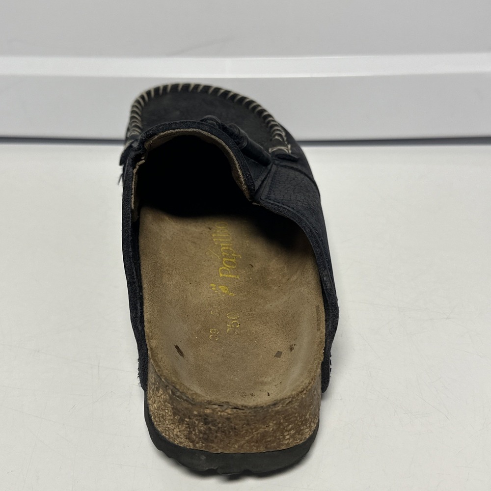 Papillio Birkenstock 39 Pebbled Moccasin Clog Black Leather Sandal Shoe Stitch - Picture 10 of 12